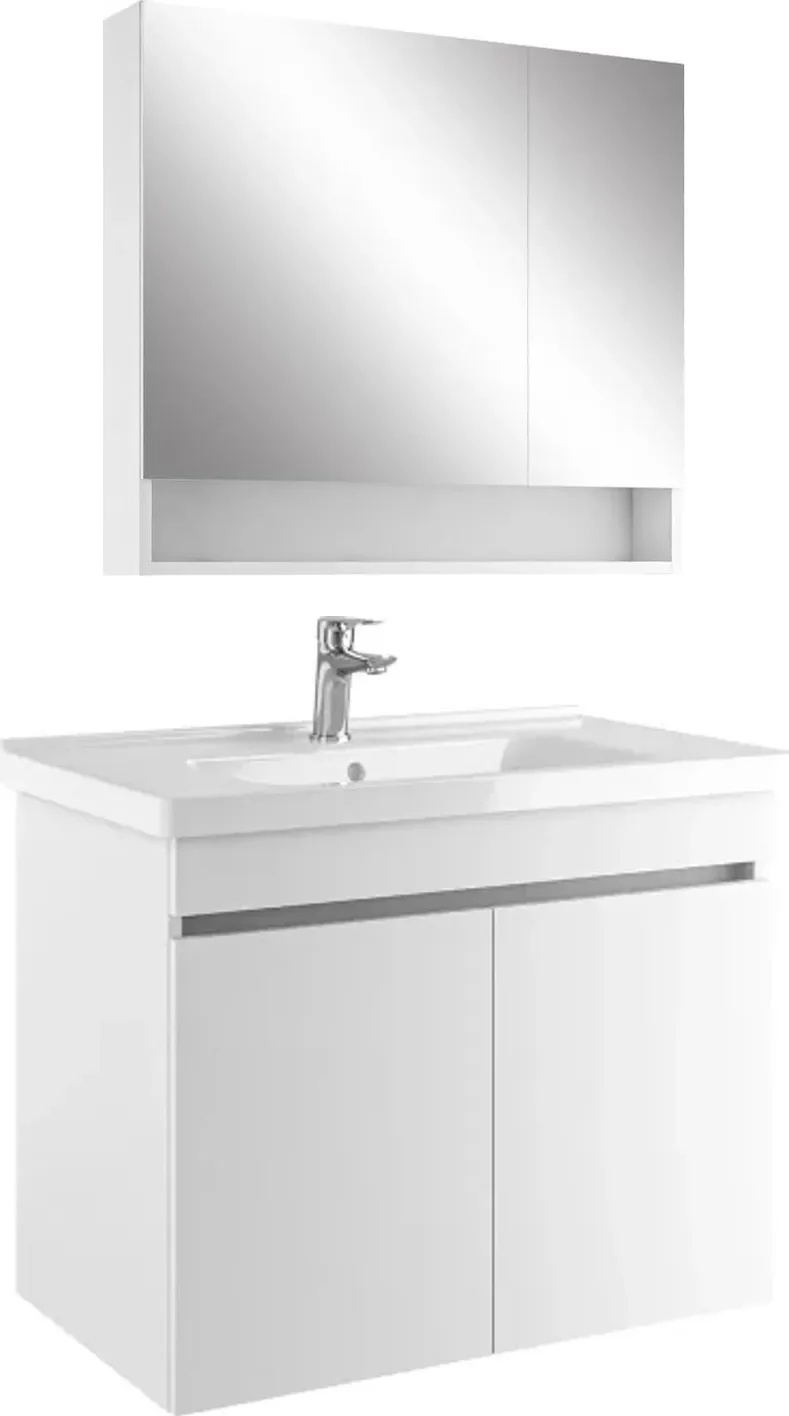 Kale Optimum+ 80 Cm Beyaz Raflı Ayna Dolaplı Banyo Dolabı Takımı