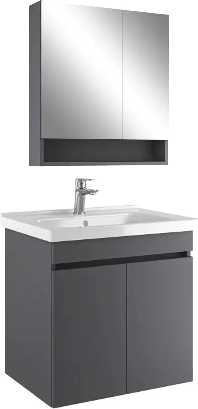 Kale Optimum+ 65 Cm Antrasit Raflı Ayna Dolaplı Banyo Dolabı Takımı
