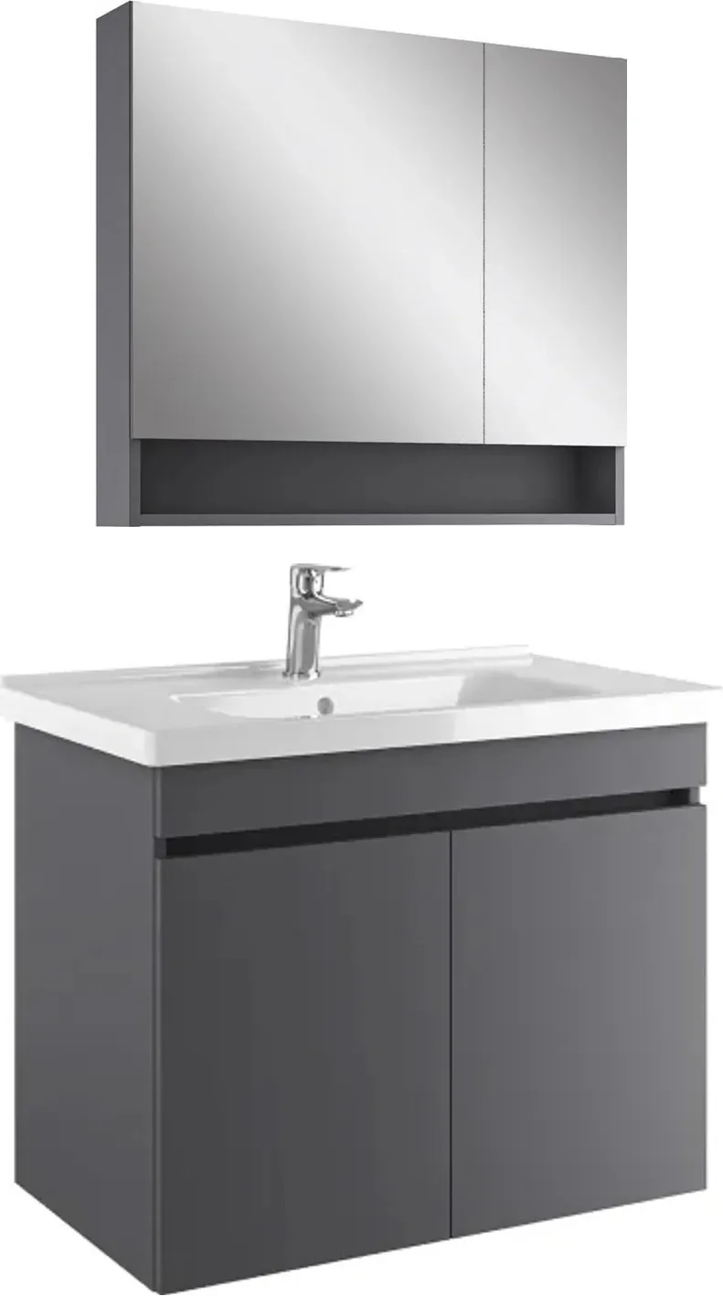 Kale Optimum+ 80 Cm Antrasit Raflı Ayna Dolaplı Banyo Dolabı Takımı