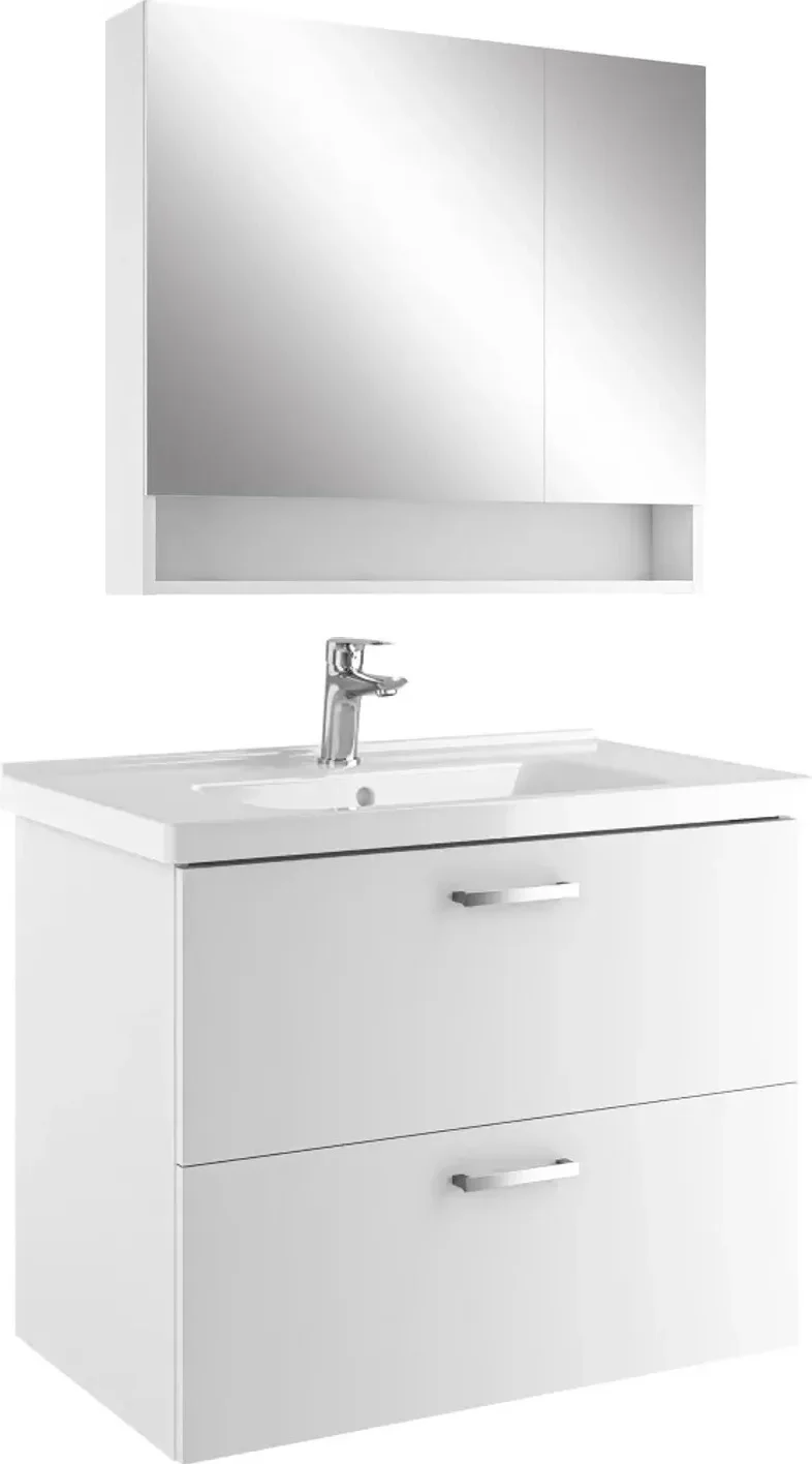 Kale Noa+ 80 Cm Beyaz Çift Çekmeceli Raflı Ayna Dolaplı Banyo Dolabı Takımı