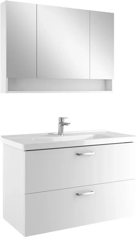 Kale Noa+ 100 Cm Beyaz Çift Çekmeceli Raflı Ayna Dolaplı Banyo Dolabı Takımı