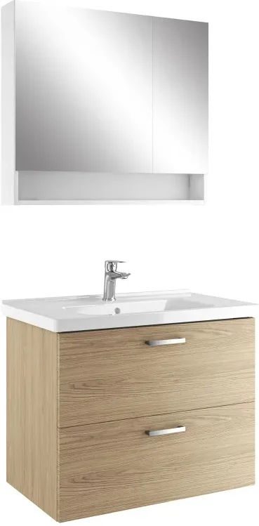 Kale Noa+ 80 Cm Meşe Çift Çekmeceli Raflı Ayna Dolaplı Banyo Dolabı Takımı