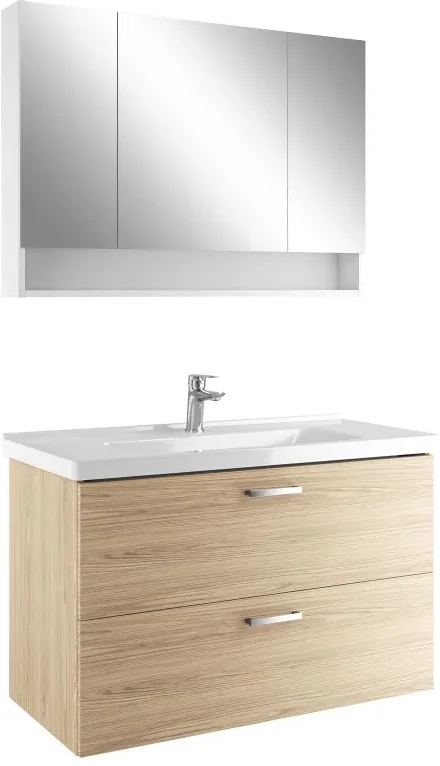 Kale Noa+ 100 Cm Meşe Çift Çekmeceli Raflı Ayna Dolaplı Banyo Dolabı Takımı