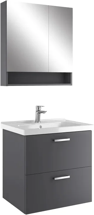 Kale Noa+ 65 Cm Antrasit Çift Çekmeceli Raflı Ayna Dolaplı Banyo Dolabı Takımı