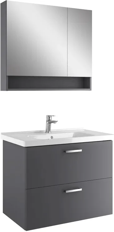 Kale Noa+ 80 Cm Antrasit Çift Çekmeceli Raflı Ayna Dolaplı Banyo Dolabı Takımı