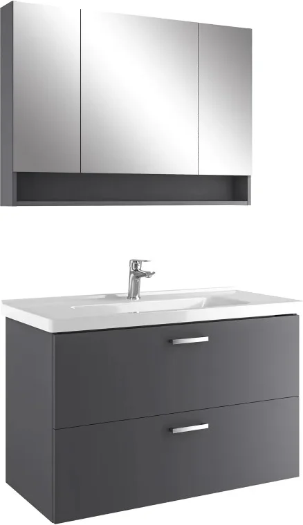 Kale Noa+ 100 Cm Antrasit Çift Çekmeceli Raflı Ayna Dolaplı Banyo Dolabı Takımı