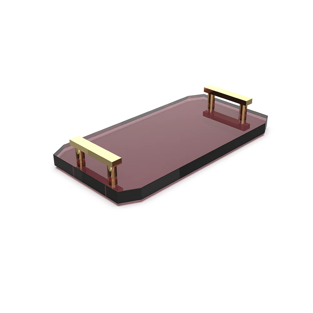Decor Walther Kristall 36x19 Cm Altın-Bordo Tepsi