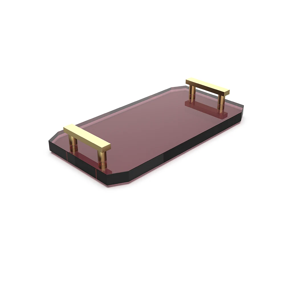 Decor Walther Kristall 36x19 Cm Mat Altın-Bordo Tepsi