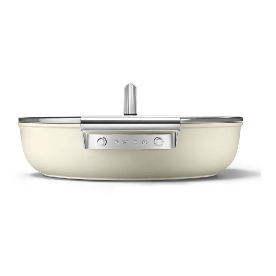 Smeg 28 Cm Mat Krem Kapaklı Derin Tava 3