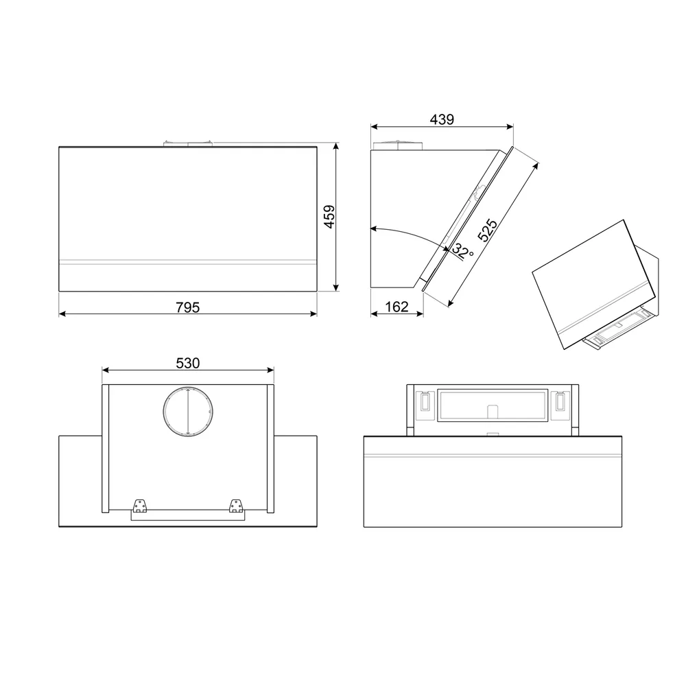 Smeg Üniversal 80 cm Siyah Cam Eğik Duvar Tipi Davlumbaz 2