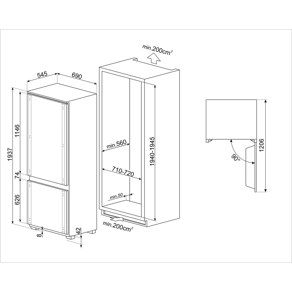 Smeg 70 cm No Frost Alttan Donduruculu Ankastre Buzdolabı 2