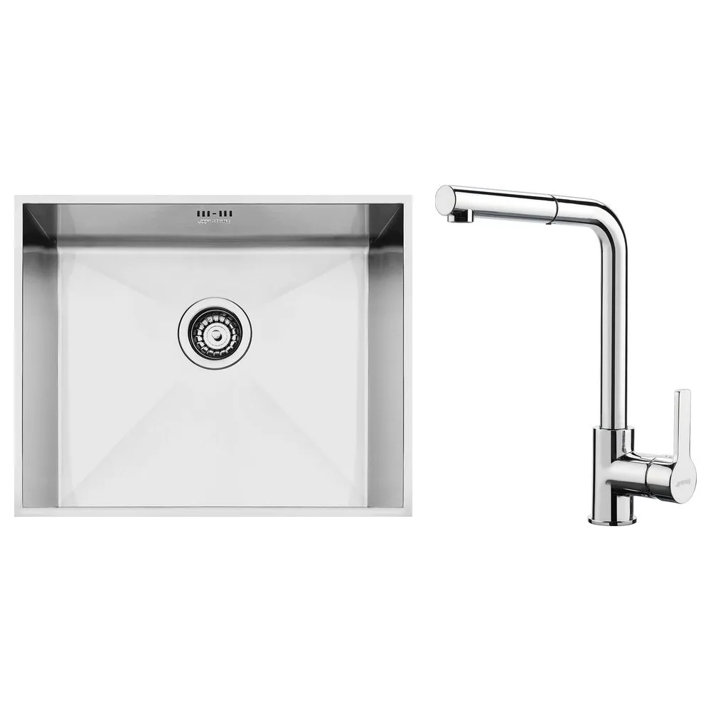 Smeg Quadra 50 cm Paslanmaz Tezgah Altı Evye Batarya Seti