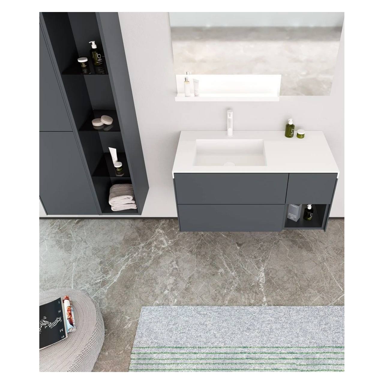 Orka Milano 120 Cm Mat Antrasit Banyo Dolabı Takımı - 5008195 2