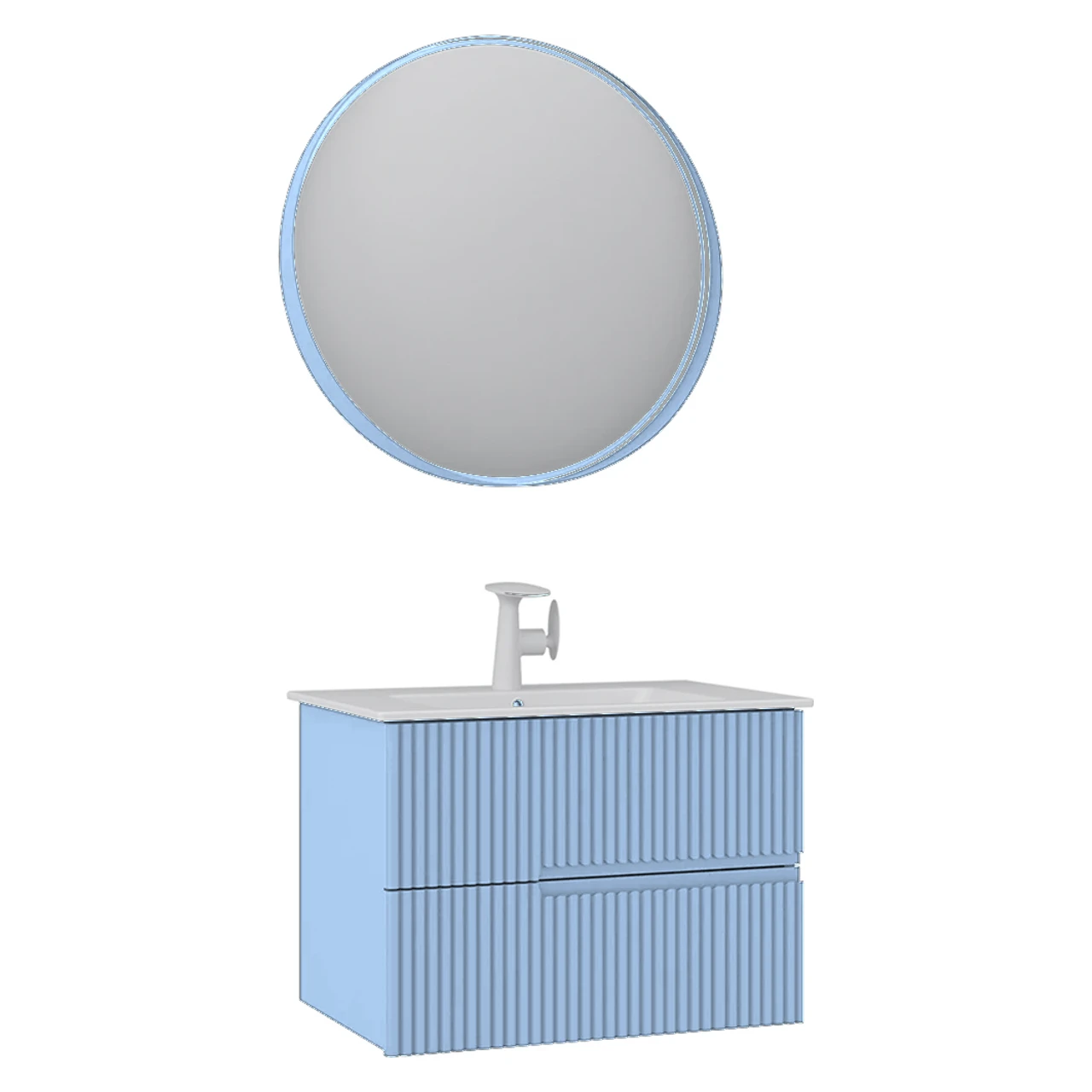 Orka Moonlight 70 Cm Mat İsviçre Mavisi Banyo Dolabı Takımı - 5003386