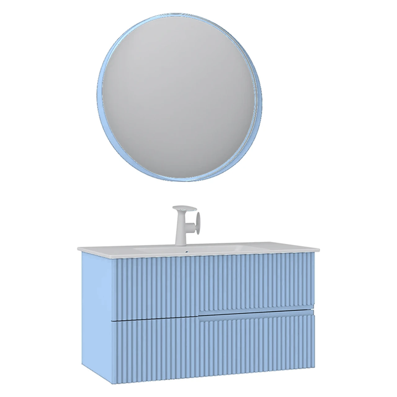 Orka Moonlight 90 Cm Mat İsviçre Mavisi Banyo Dolabı Takımı - 5003393