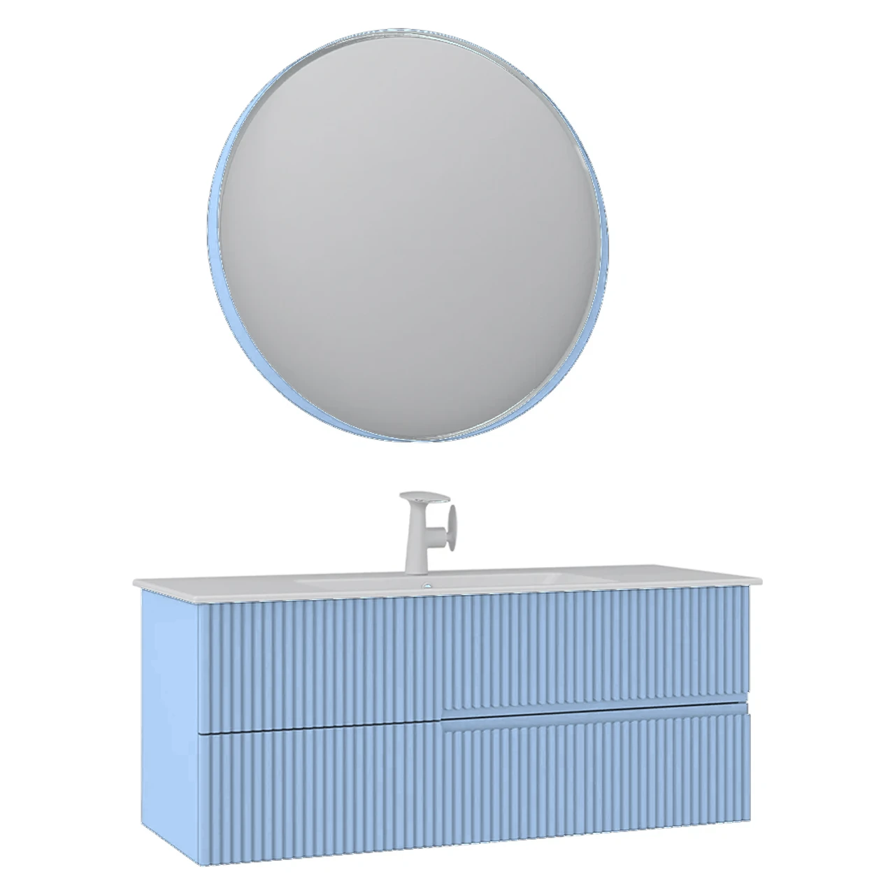 Orka Moonlight 120 Cm Mat İsviçre Mavisi Banyo Dolabı Takımı - 5007407