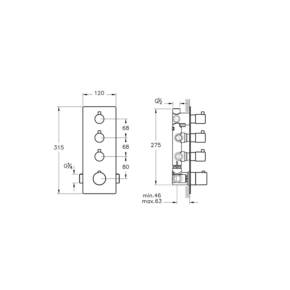 Vitra AquaHeat S5 5 Yollu Yönlendirici Ankastre Banyo-Duş Bataryası A47189 3