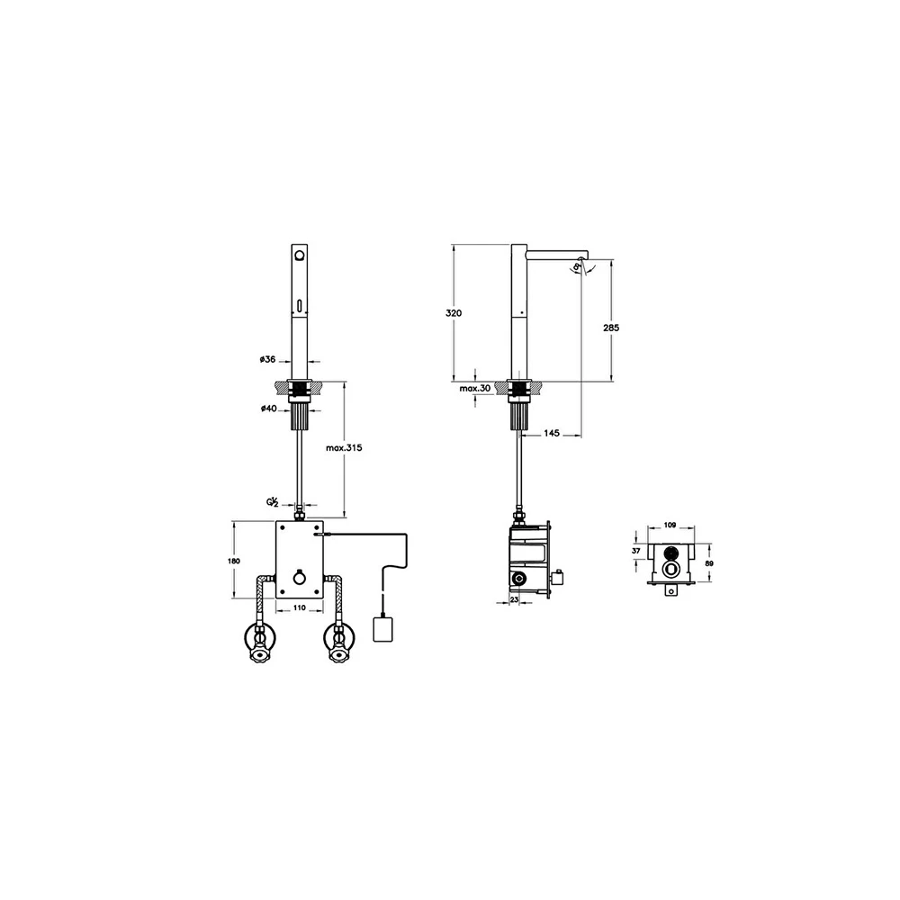 Vitra Aquasee Origin Temassız Elektrikli Çift Su Girişli Mat Siyah Yüksek Lavabo Bataryası A4722136WTC 2