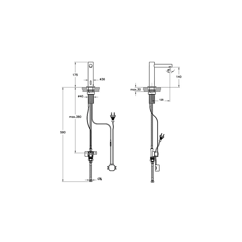 Vitra Aquasee Origin Temassız Elektrikli Tek Su Girişli Tezgah Üzeri Mat Siyah Lavabo Bataryası A4721536WTC 2