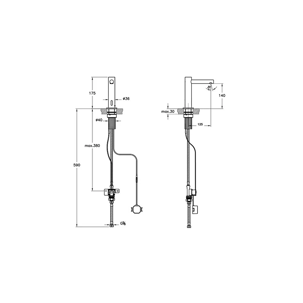 Vitra Aquasee Origin Temassız Pilli Tek Su Girişli Tezgah Üzeri Mat Siyah Lavabo Bataryası A4721636WTC 2