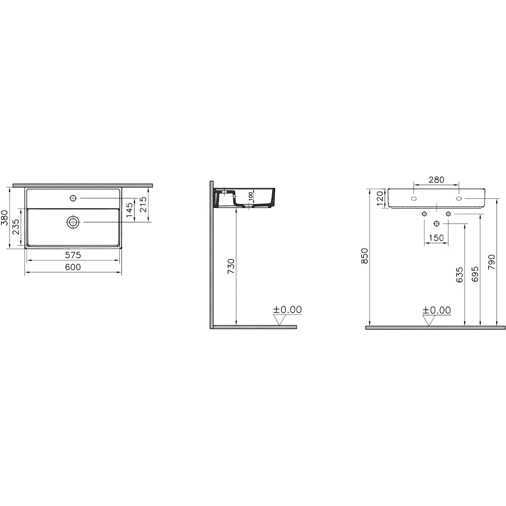 VitrA Archiplan 60x38 cm Mat Terra Rosa Lavabo 7401B477-0001