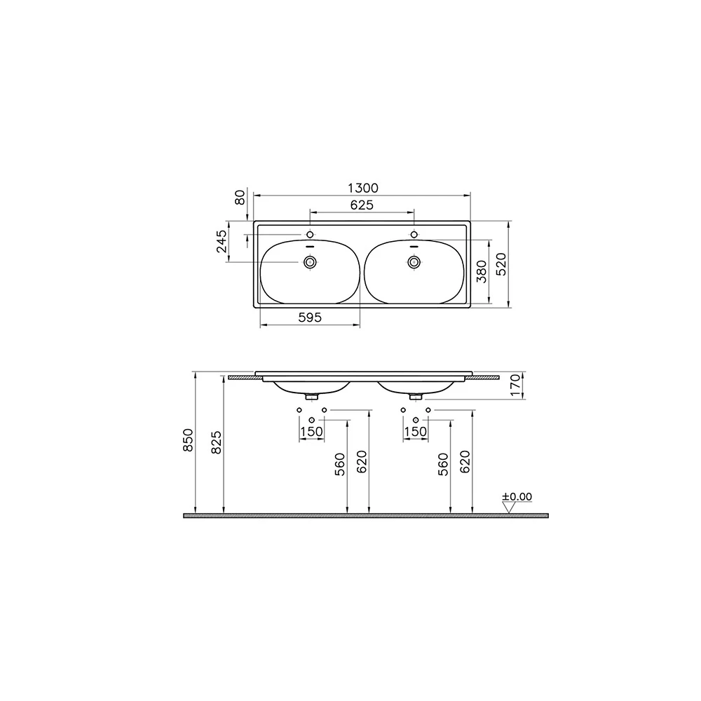 Vitra Equal 130x52 Cm Mat Taş Gri Etajerli Lavabo 7244B476-0001 2