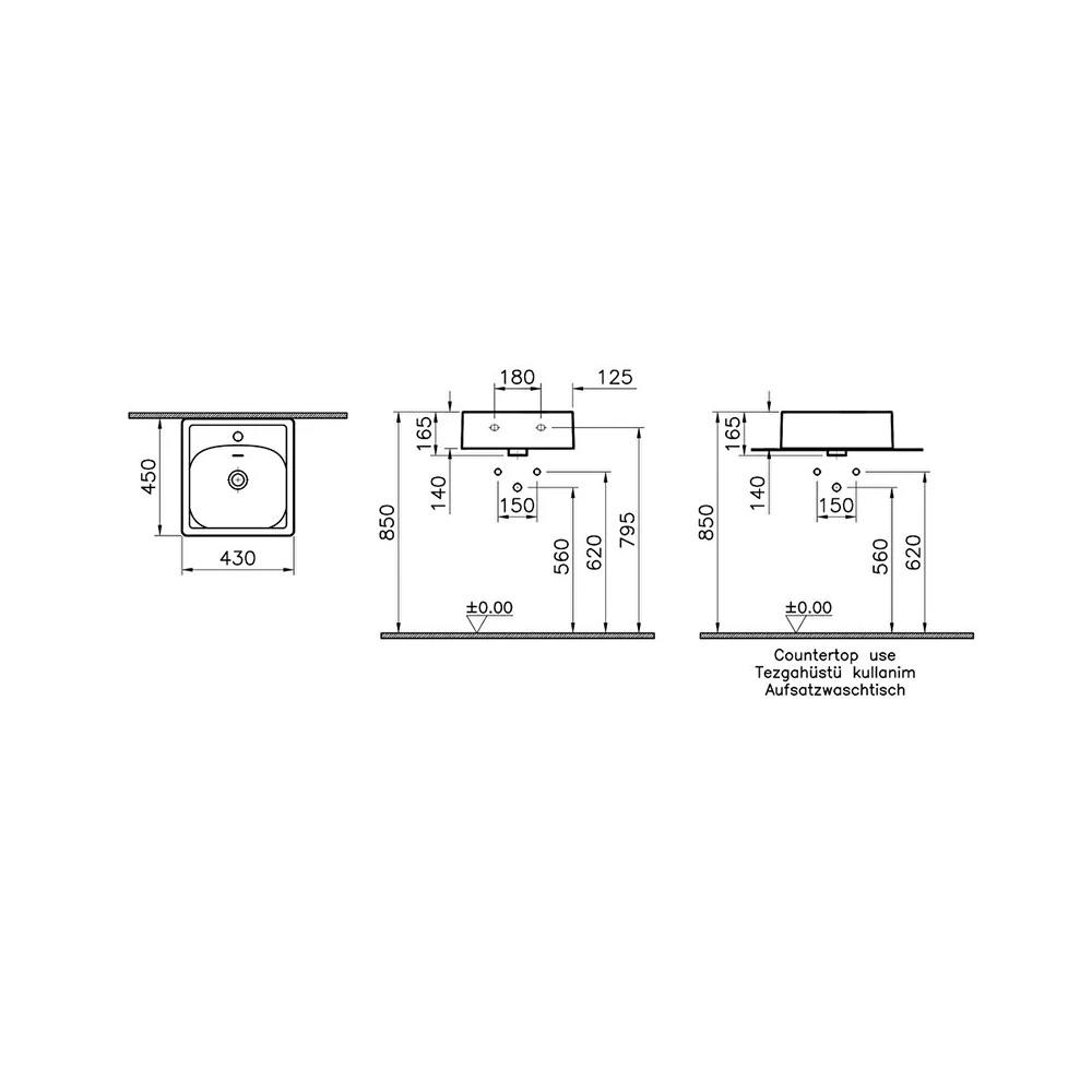 Vitra Equal 45x45 Cm Dikdörtgen Mat Taş Gri Lavabo 7240B476-0001 2