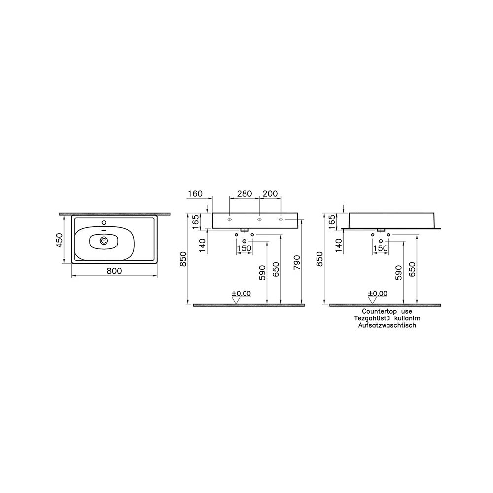 Vitra Equal 80x45 Cm Dikdörtgen Mat Taş Gri Çanak Lavabo 7242B476-0631 2