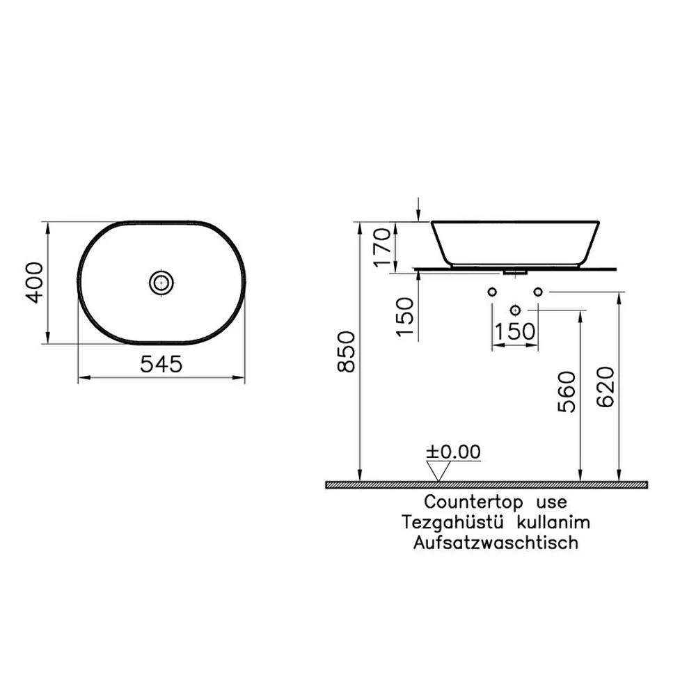 Vitra Geo 55x40 Cm Oval Çanak Lavabo 7427B003-0016 3
