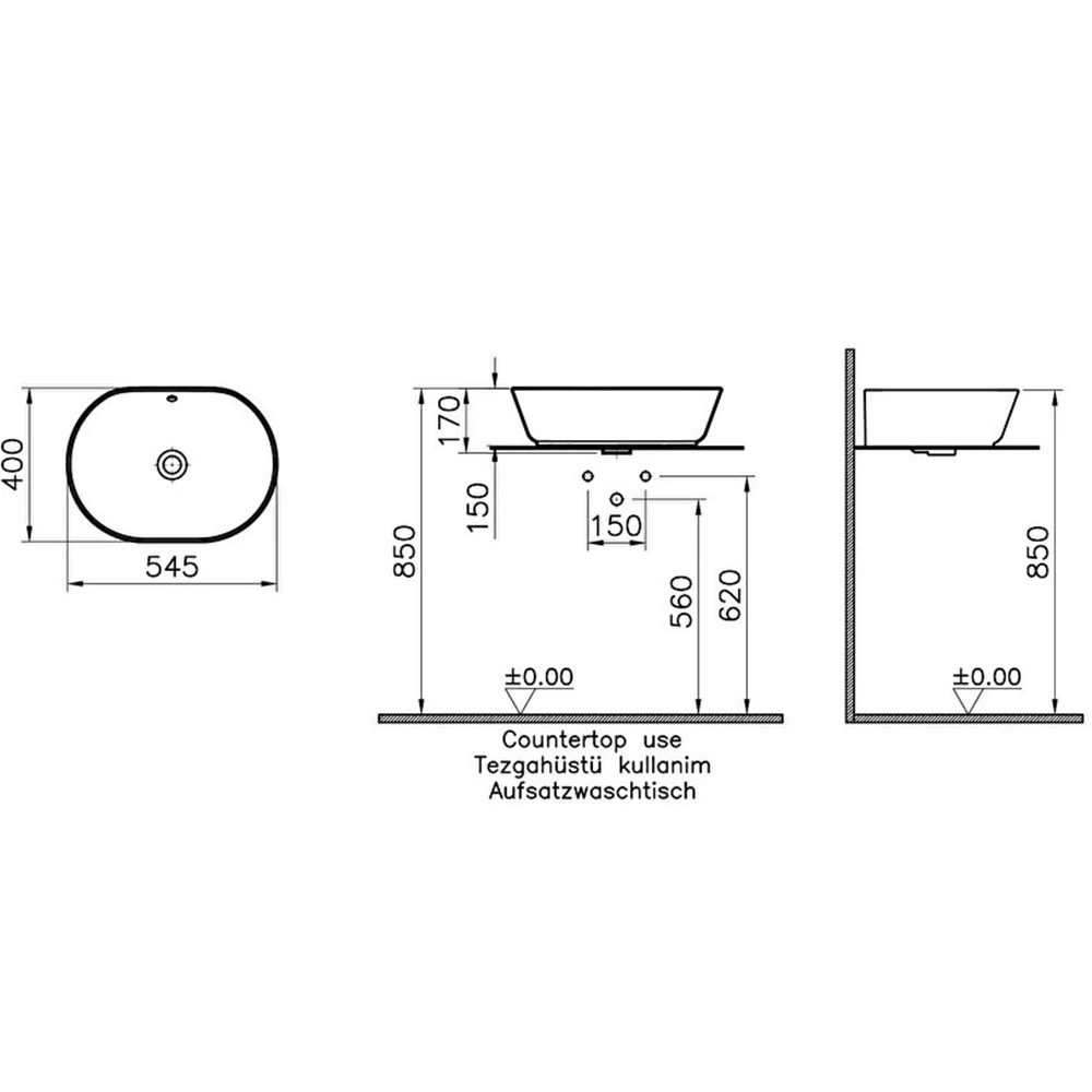 Vitra Geo 55x40 Cm Oval Mat Siyah Çanak Lavabo 7427B083-0012 2