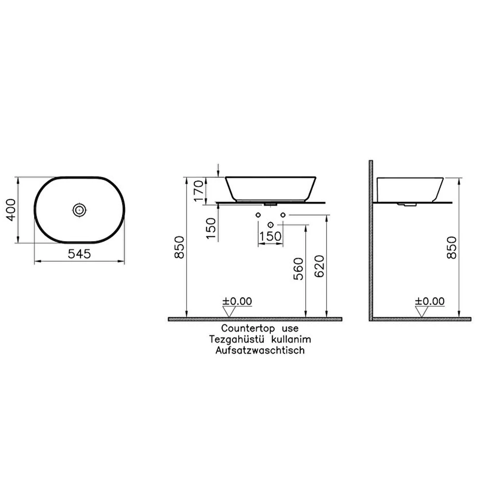 Vitra Geo 55x40 Cm Oval Mat Siyah Çanak Lavabo 7427B083-0016 2