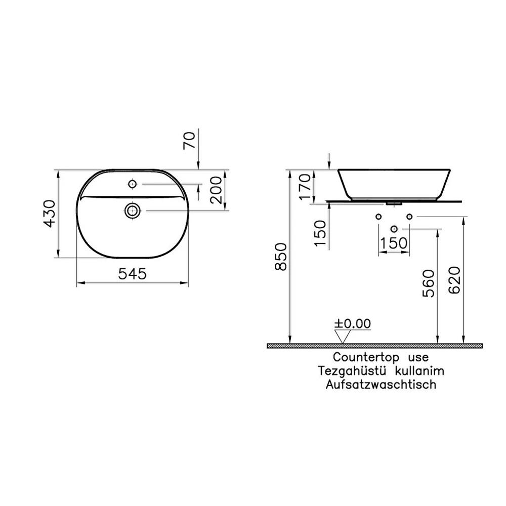 Vitra Geo 55x43 Cm Oval Çanak Lavabo 7428B003-0041 2