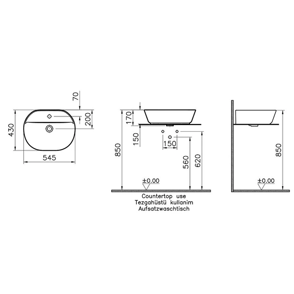 Vitra Geo 55x43 Cm Oval Mat Beyaz Çanak Lavabo 7428B001-0001 2