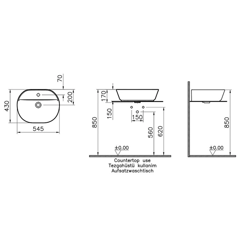 Vitra Geo 55x43 Cm Oval Mat Siyah Çanak Lavabo 7428B083-0001 2