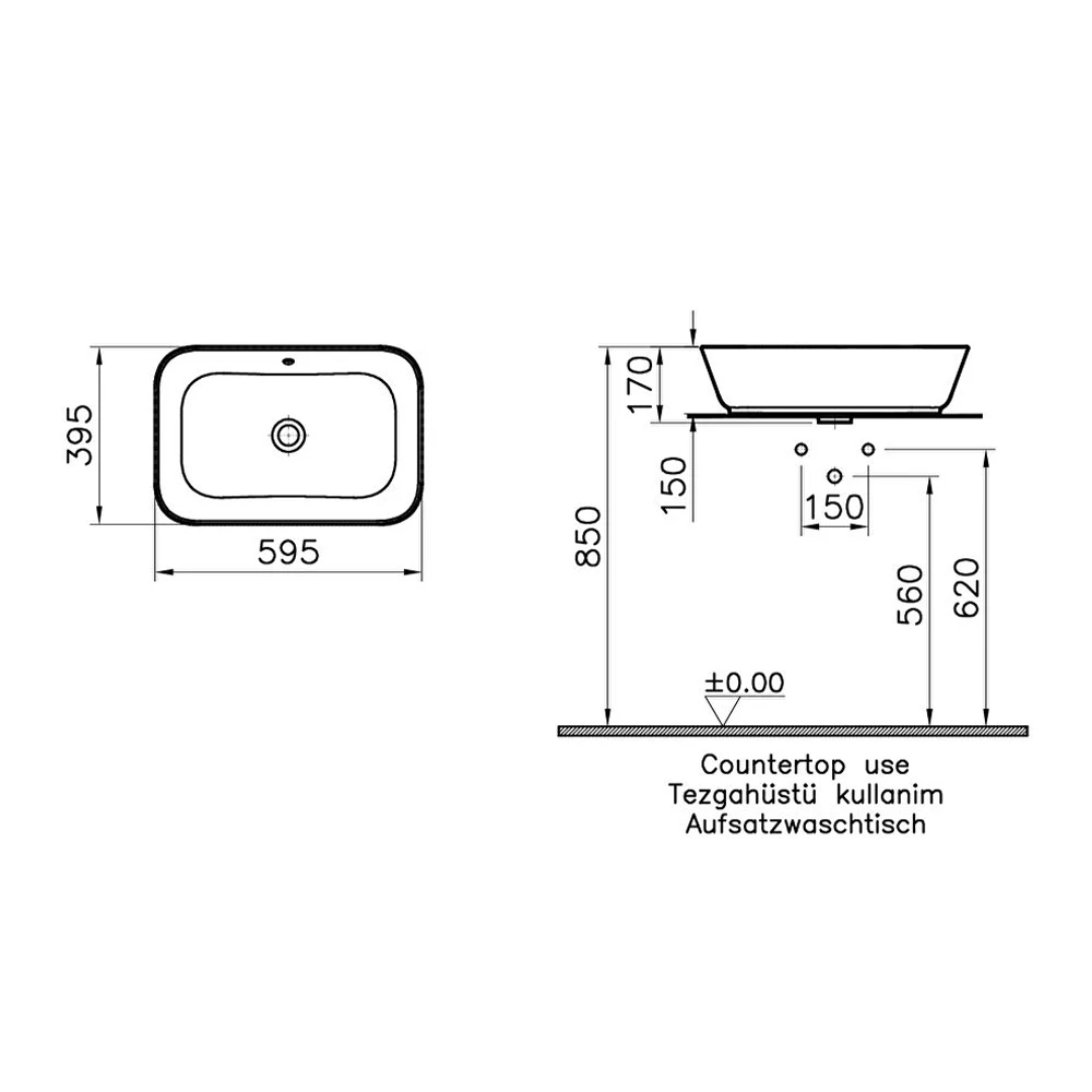 Vitra Geo 60x39 Cm Dikdörtgen Çanak Lavabo 7425B003-0012 3