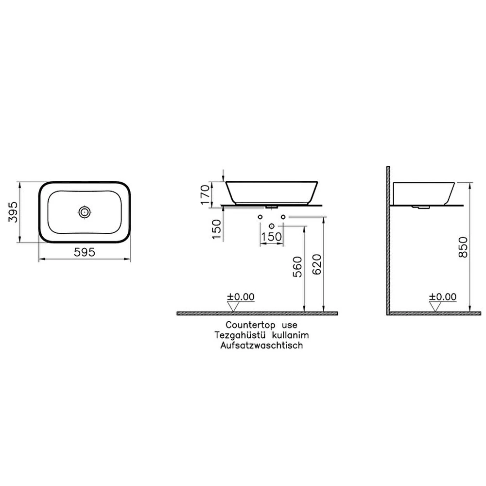 Vitra Geo 60x39 Cm Dikdörtgen Mat Siyah Çanak Lavabo 7425B083-0016 2