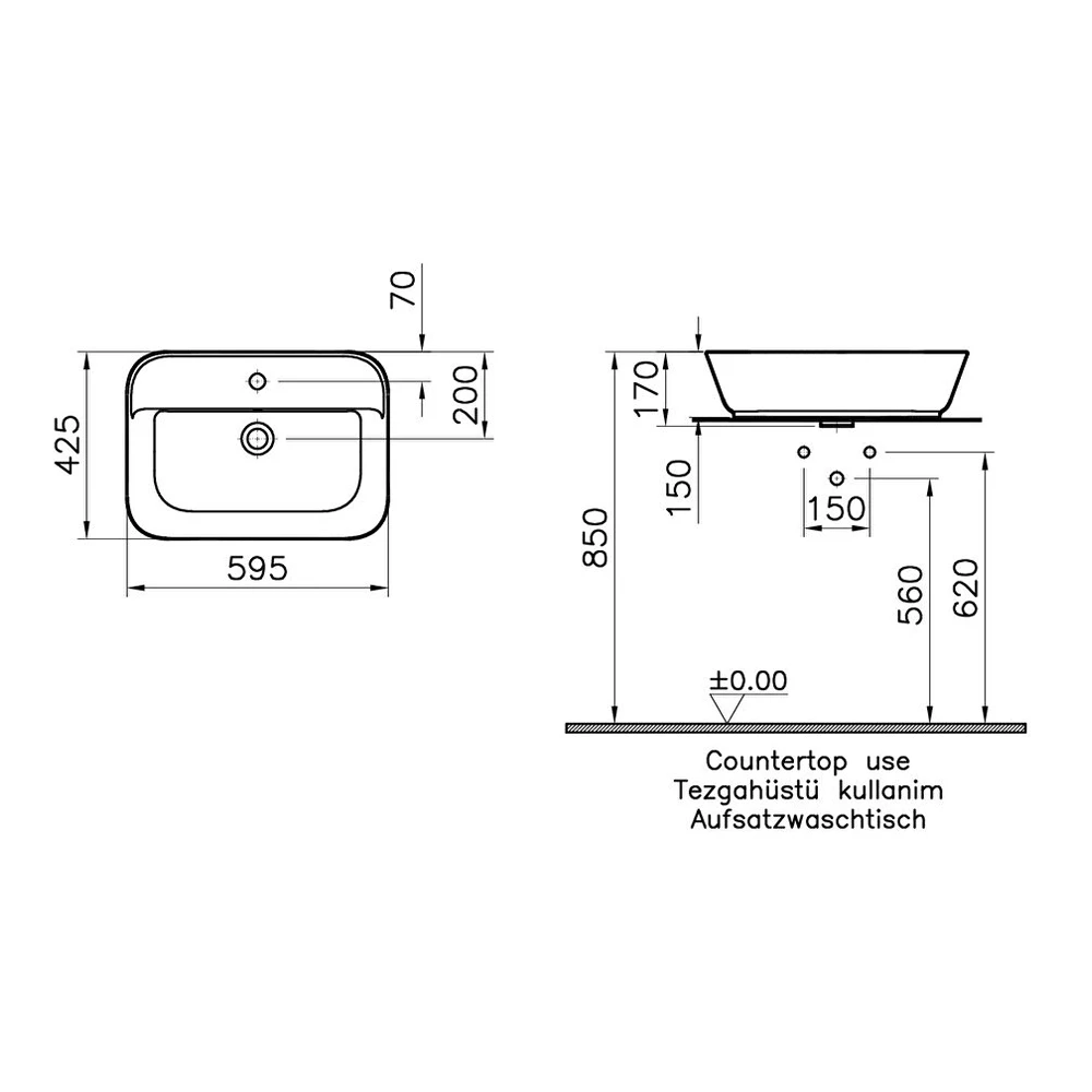 Vitra Geo 60x43 Cm Dikdörtgen Çanak Lavabo 7426B003-0001 3