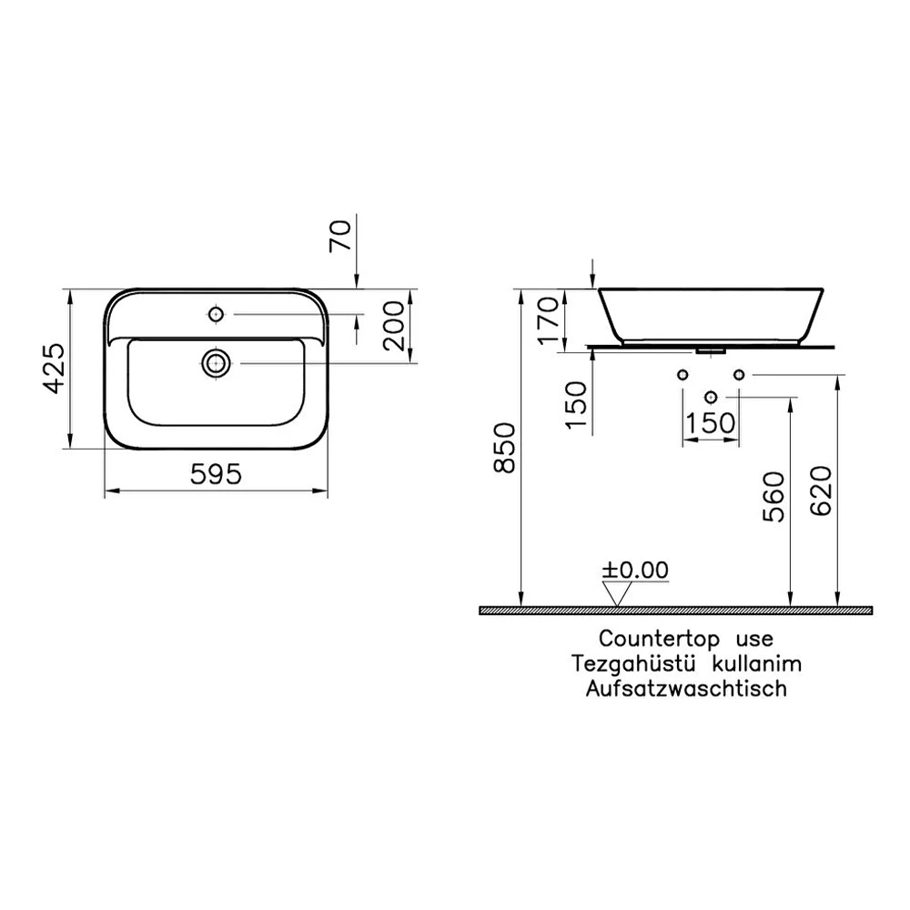 Vitra Geo 60x43 Cm Dikdörtgen Çanak Lavabo 7426B003-0041 2