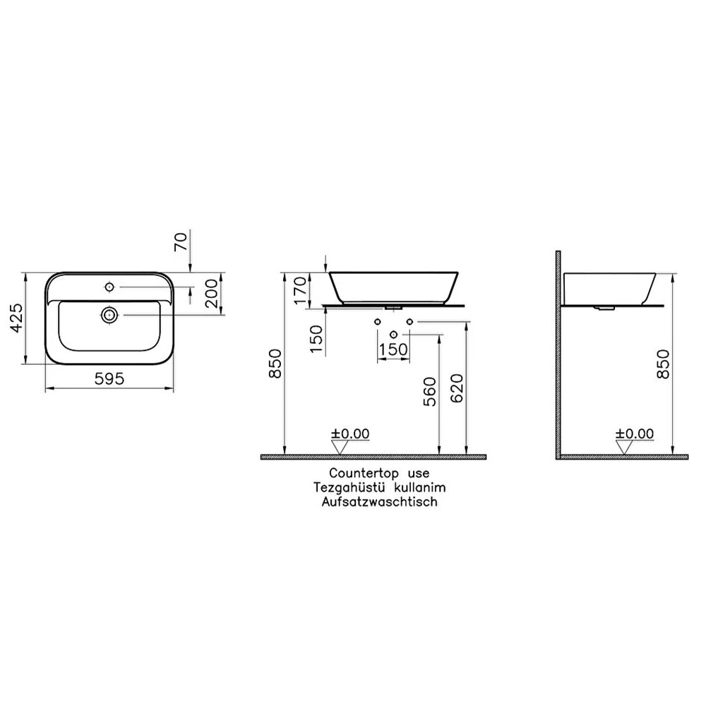 Vitra Geo 60x43 Cm Dikdörtgen Mat Siyah Çanak Lavabo 7426B083-0001 2