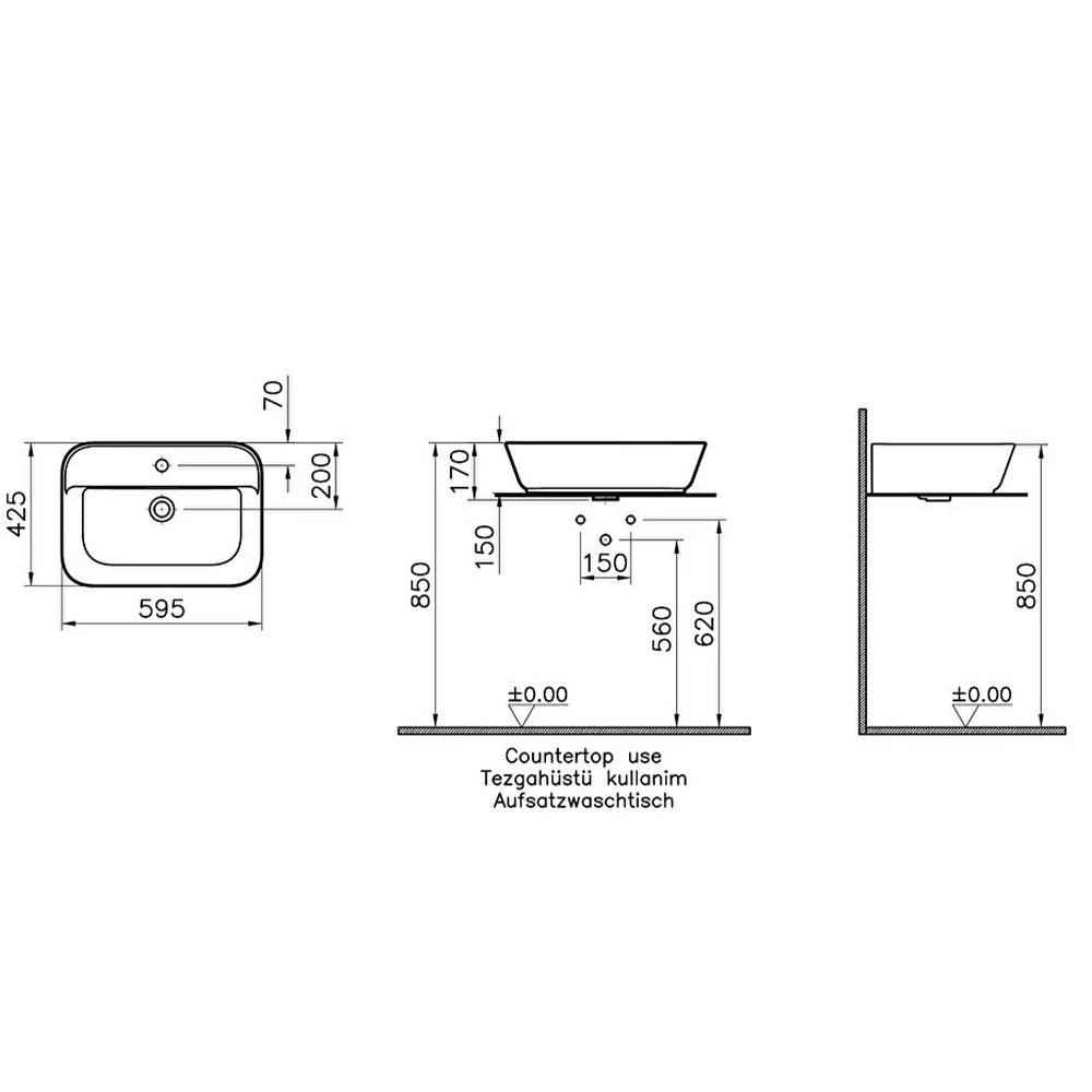 Vitra Geo 60x43 Cm Dikdörtgen Mat Siyah Çanak Lavabo 7426B083-0041 2