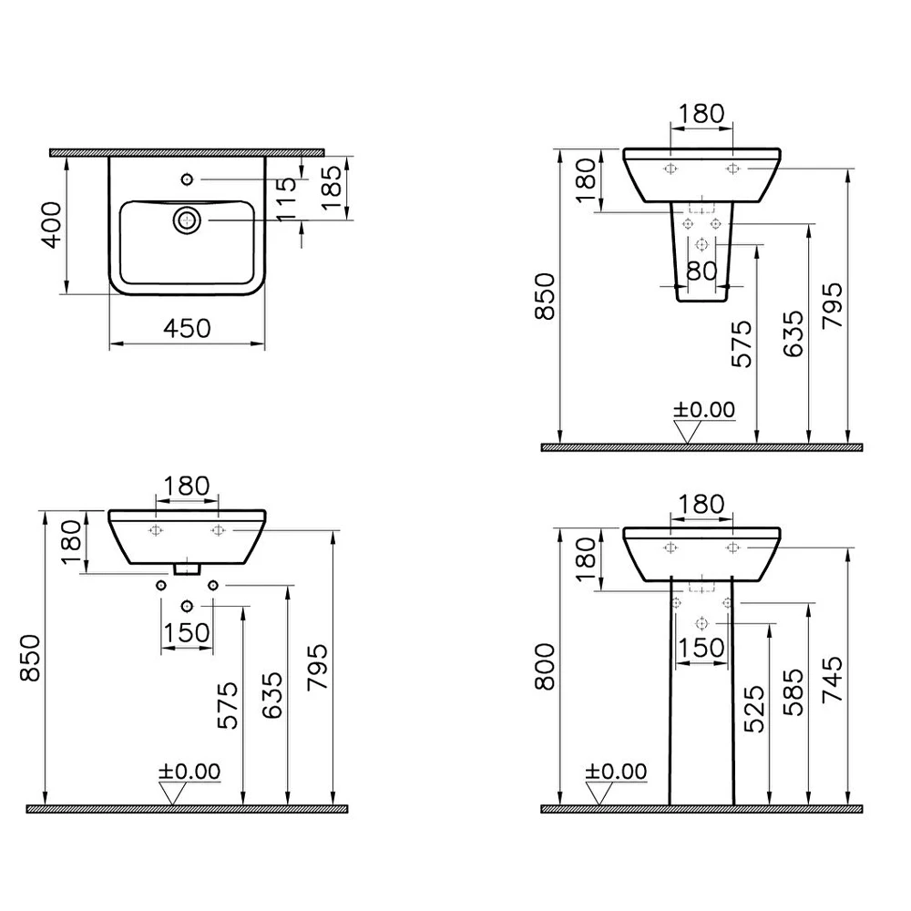 Vitra Integra 45x40 Cm Dikdörtgen Lavabo 7047L003-0001 3