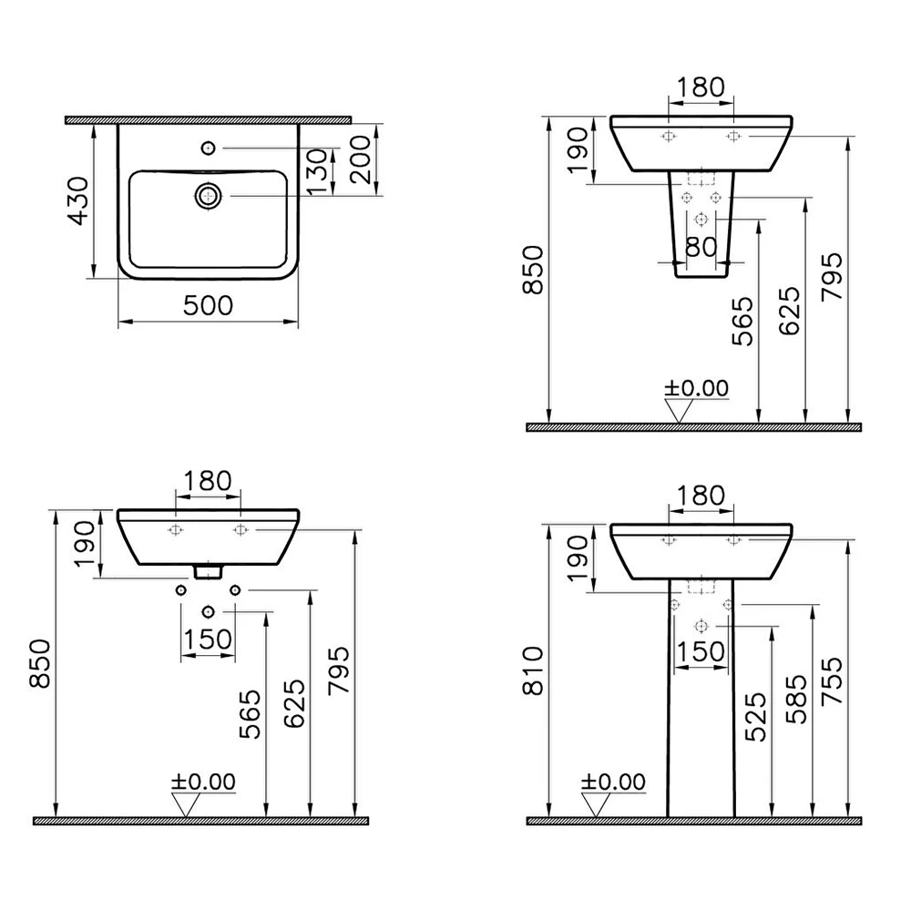 Vitra Integra 50x43 Cm Dikdörtgen Lavabo 7048L003-0001 3