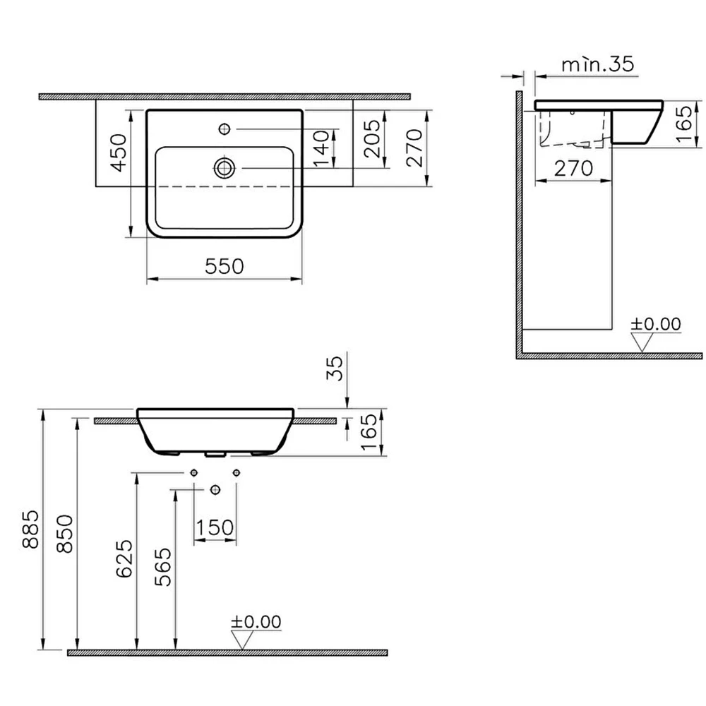 Vitra Integra 55x45 Cm Dikdörtgen Yarım Tezgah Lavabo 7069B003-0001 2
