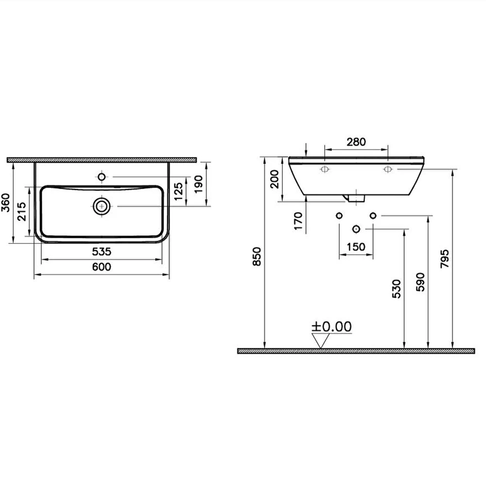 Vitra Integra 60x36 Cm Dikdörtgen Lavabo 7088L003-0001 3
