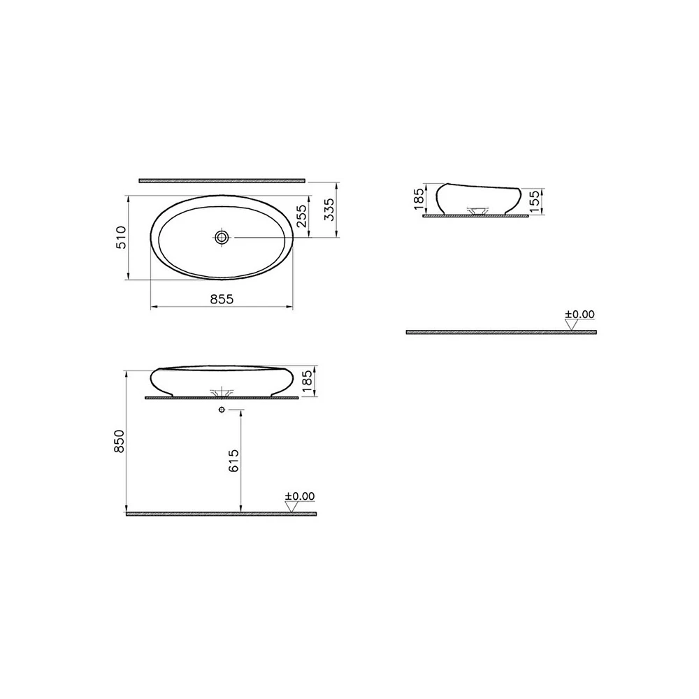 Vitra İstanbul 85x51 Cm Oval Çanak Lavabo 4446B403-0016 3