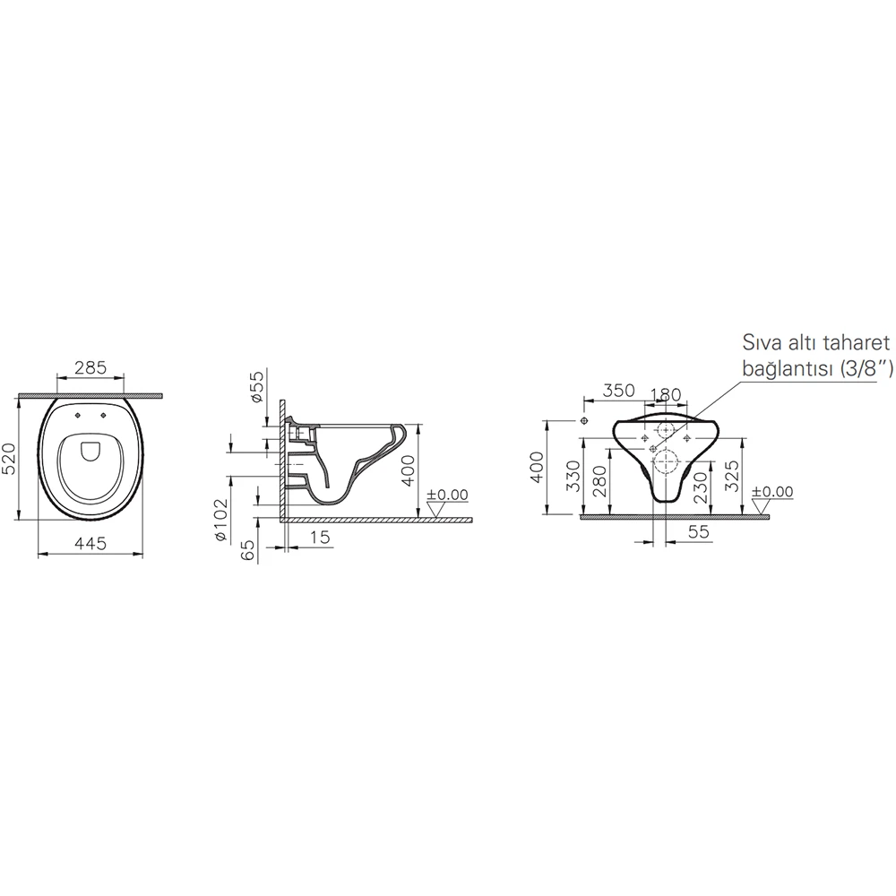 Vitra İstanbul Rim-ex Kanalsız Asma Klozet - 4518B403-0090 4
