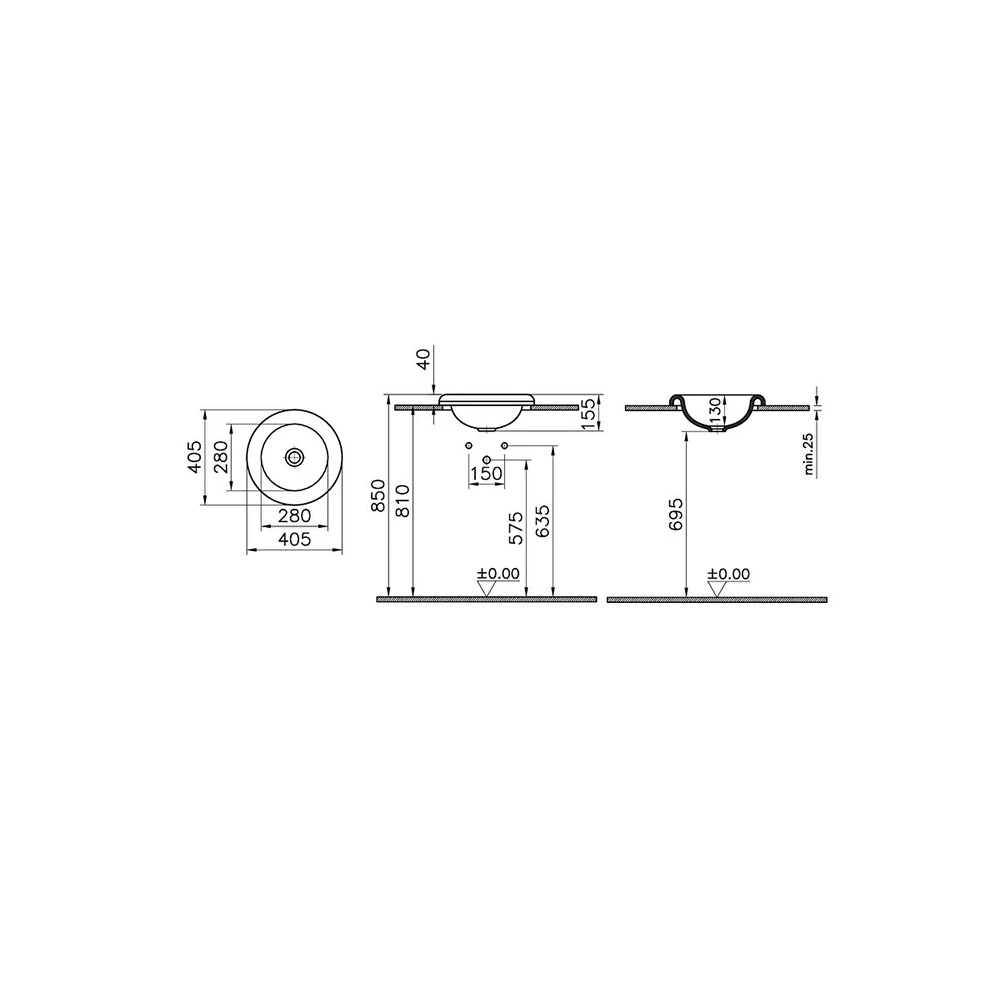 Vitra Liquid 40x40 Cm Yuvarlak Tezgahüstü Lavabo 7311B403-0016 3