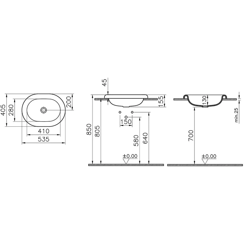 Vitra Liquid 53x40 Cm Oval Kompakt Tezgahüstü Lavabo - 7300B403-0016 4