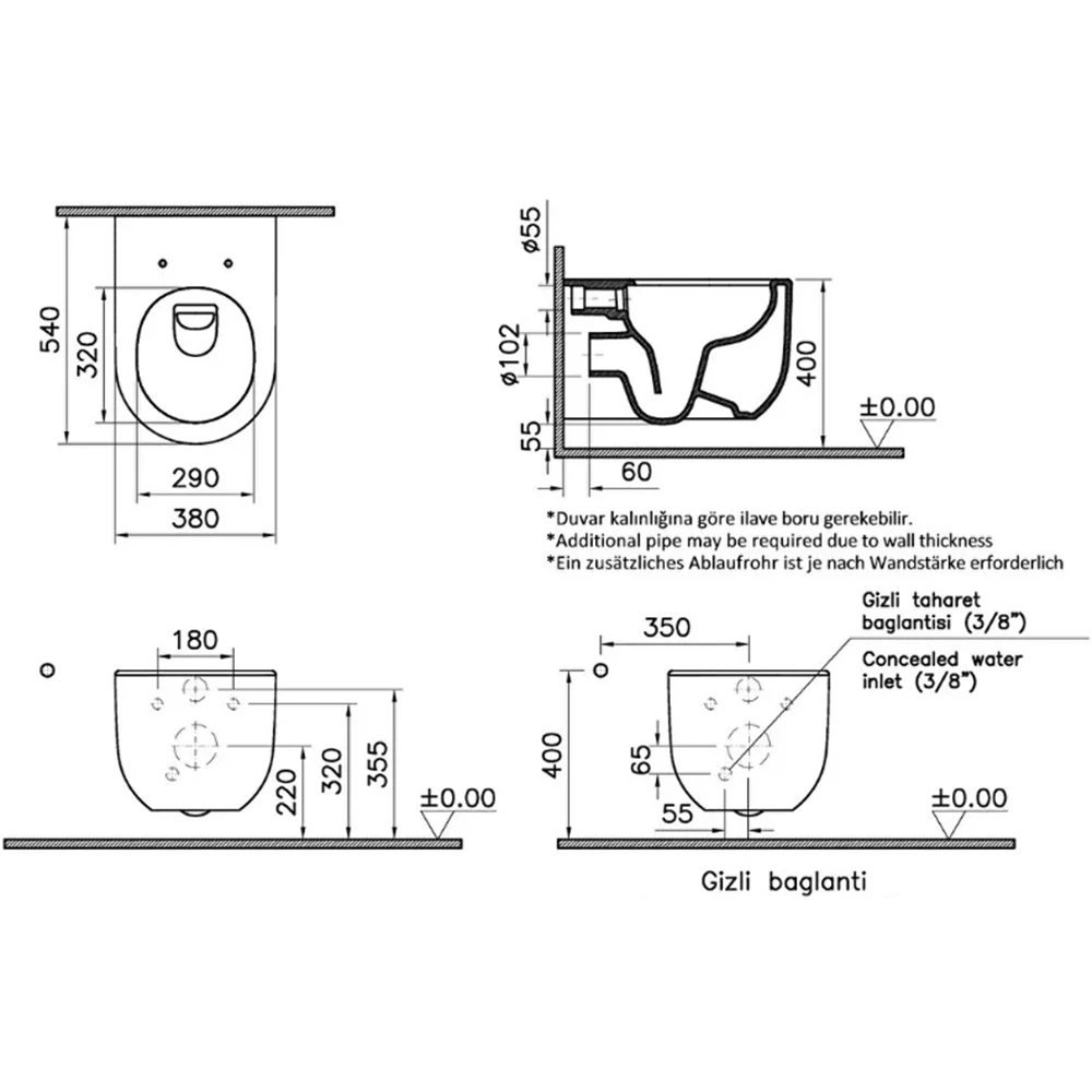 Vitra Liquid Rim-ex Kanalsız Asma Klozet - 7321B403-0090 4