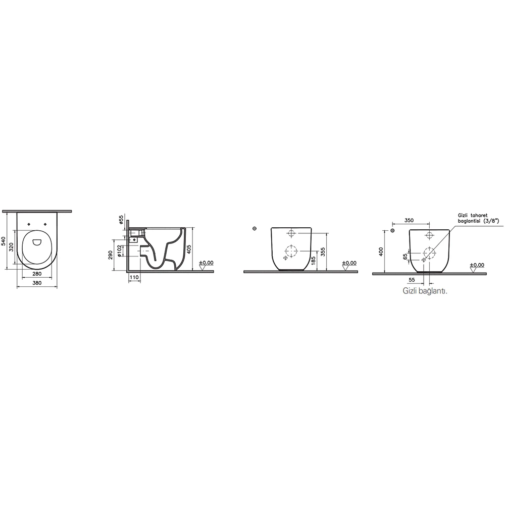 Vitra Liquid Rim-ex Kanalsız Duvara Tam Dayalı Yerden Klozet - 7320B403-0090 2